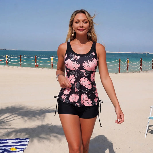 Women's Clothing Swimwears Tankini Set Digital Print Tankini Top High Waist Boyshort Two Piece Swimwear Bathing Suit