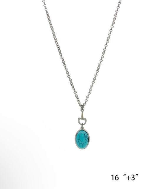 Equestrian Bit Natural Stone Necklace, Waterproof Golden Steel
