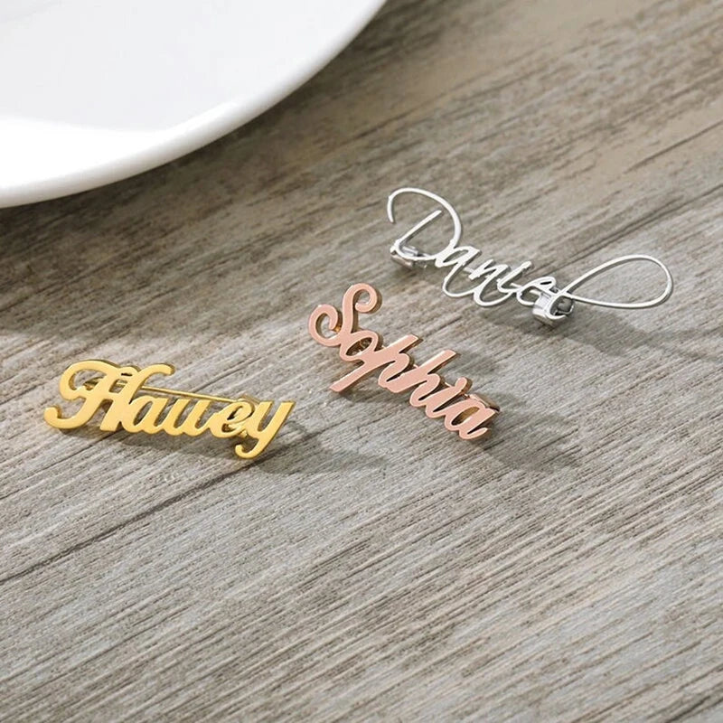 New Custom Name Brooch Letters LOGO Company Nameplate Photo Design Pins Stainless Steel Brooch Women's Wedding Jewelry Gifts