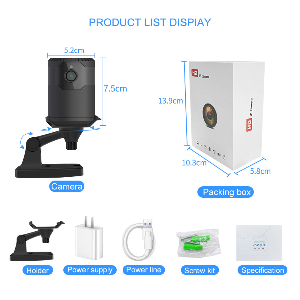מצלמת IP אלחוטית מיני Wifi ראיית לילה HD 2MP 1080P