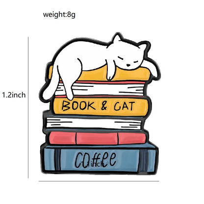 Cute Books Enamel Brooch Dog Flowers Coffee Cup Black Cat Reading Books Cartoon Badges Punk Clothing Lapel Pins Jewelry Gift New