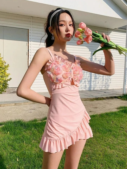 Women's 2026 New One Piece Skirted Swimsuit Slimming Modest Swimwear Vintage Beach Dress For Hot Spring Vacation