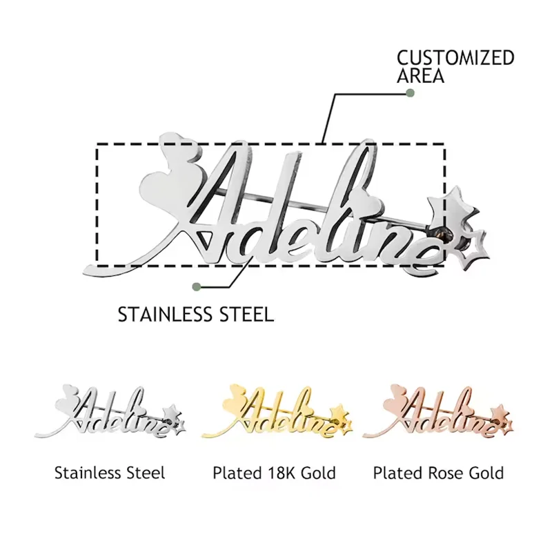 New Custom Name Brooch Letters LOGO Company Nameplate Photo Design Pins Stainless Steel Brooch Women's Wedding Jewelry Gifts