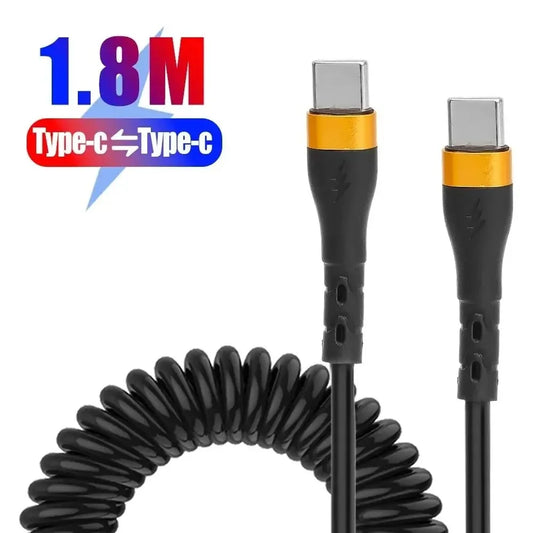 PD 120W 5A Type C To Type C Cable Fast Charging USB C Spring Car Charger Cord For iPhone Xiaomi Samsung Macbook Huawei Oneplus