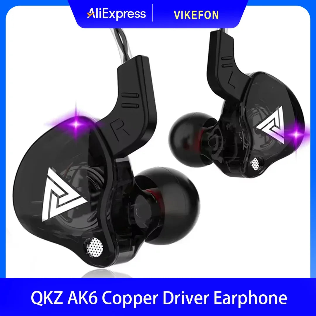 אוזניות מוזיקה 3.5 מ"מ עם מיקרופון מקוריות QKZ AK6 דרייבר נחושת HiFi אוזניות חוטיות תוך-אוזן אוזניית ספורט מירוץ באס סטריאו