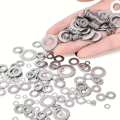 Stainless Steel Flat Washer Assortment Kit (M2, M2.5, M3, M4, M5, M6, M8, M10) - Suitable for Home Decorations& Factory Repairs