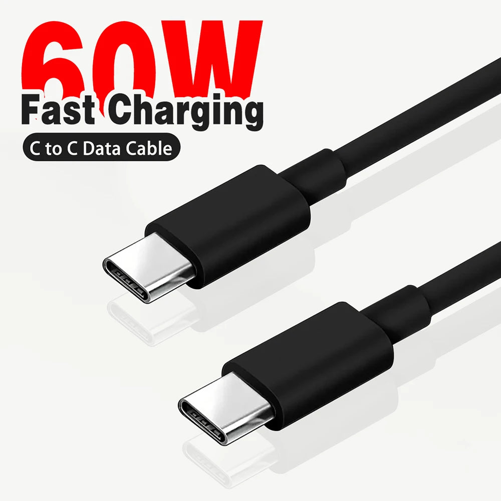 כבל USB C ל-USB Type C PD 60W טעינה מהירה כבל נתונים עבור אייפון 15 15 פרו וואווי סמסונג שיאומי קו נתונים שחור לבן 1 מטר 2 מטר 3 מטר