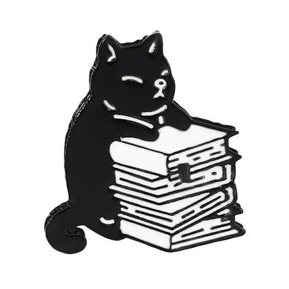 Cute Books Enamel Brooch Dog Flowers Coffee Cup Black Cat Reading Books Cartoon Badges Punk Clothing Lapel Pins Jewelry Gift New