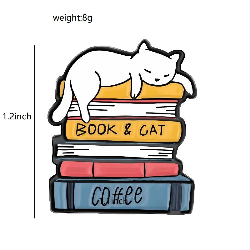 Cute Books Enamel Brooch Dog Flowers Coffee Cup Black Cat Reading Books Cartoon Badges Punk Clothing Lapel Pins Jewelry Gift New
