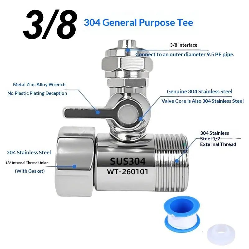【xxx】1 Set Tap Tee B Cold Hot Water Pipes Home Accessories 1/2" To 1/4"3/8" With Shut-Off Ball Valve RO Feed Water Adapter[S14]
