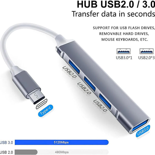 USB 2.0 Hub typec Hub 4 Port High Speed Type c Splitter 5Gbps For PC Computer Accessories Multiport HUB 4 USB 3.0 2.0 Ports