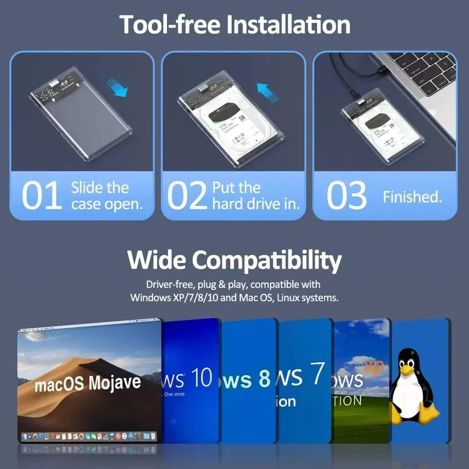 2.5" USB 3.0 / USB-C External Hard Drive Enclosure – SATA SSD & HDD Case