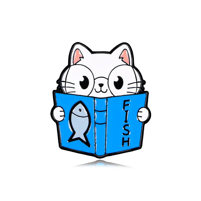 Cute Books Enamel Brooch Dog Flowers Coffee Cup Black Cat Reading Books Cartoon Badges Punk Clothing Lapel Pins Jewelry Gift New