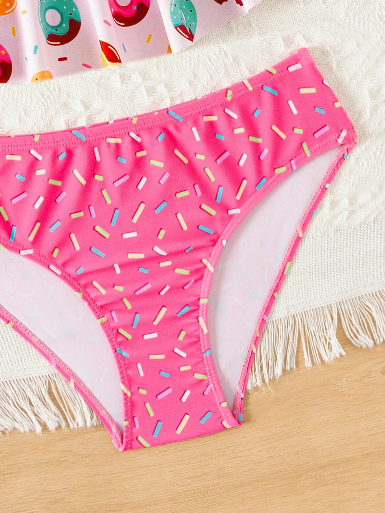 Donut Print Ruffle Girls 2 Piece Bikini Set Adjustable Cute Bathing Suit Kids Summer Beach Outdoor Pool Vacation Swimwear