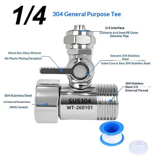 【xxx】1 Set Tap Tee B Cold Hot Water Pipes Home Accessories 1/2" To 1/4"3/8" With Shut-Off Ball Valve RO Feed Water Adapter[S14]