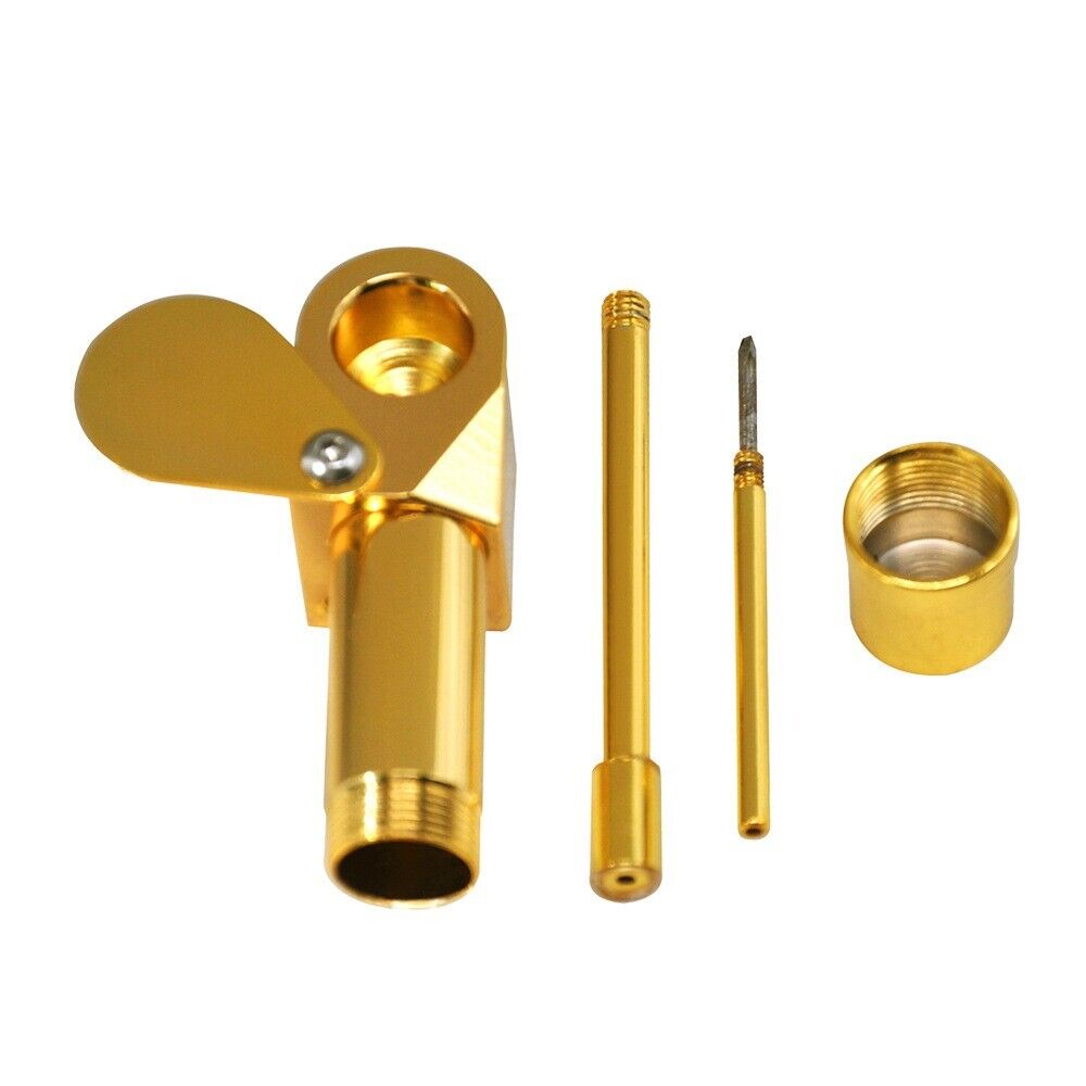 Brass Tobacco Smoking Pipe w/ Stash Storage Cylinder Chamber Metal w/