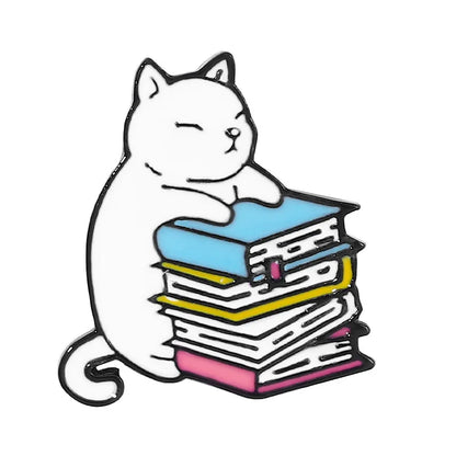 Cute Books Enamel Brooch Dog Flowers Coffee Cup Black Cat Reading Books Cartoon Badges Punk Clothing Lapel Pins Jewelry Gift New