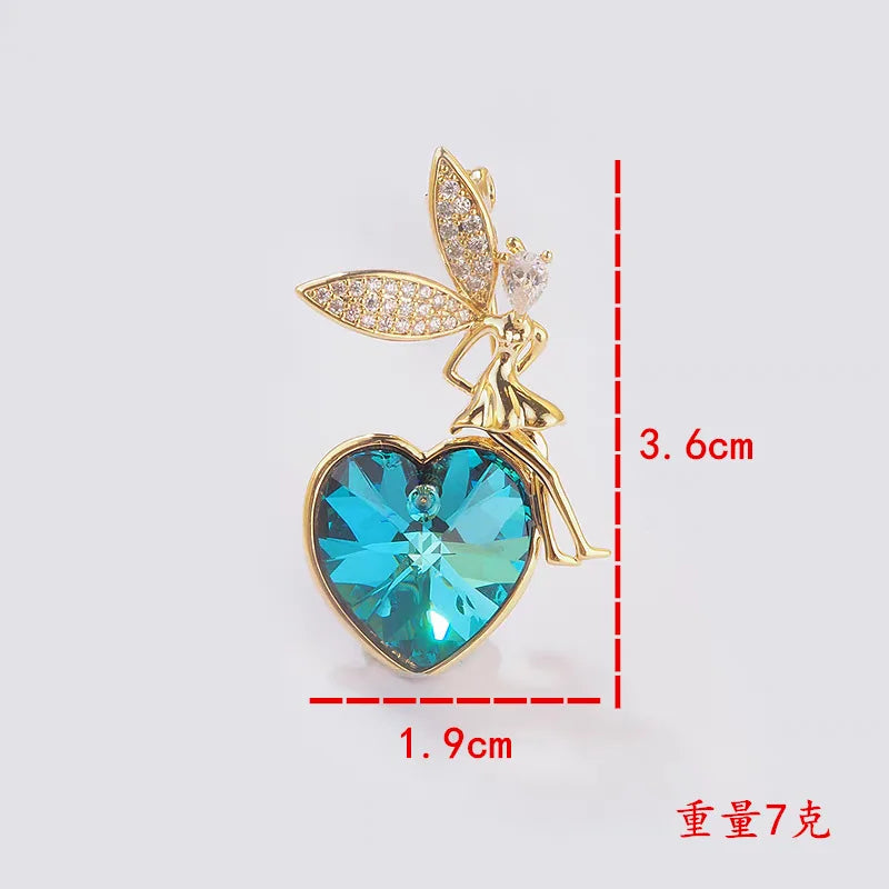 Peach heart crystal brooch, women's gorgeous versatile coat, collar and chest flower, fashionable elegant pin