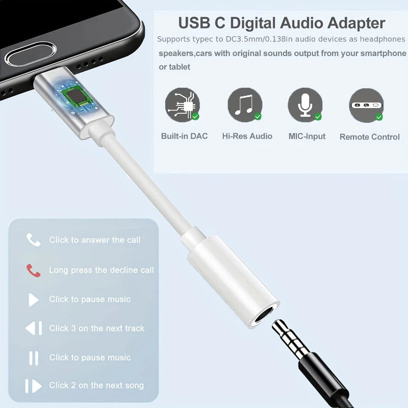 USB-C to 3.5mm Audio Adapter – Headphone Jack for iPhone, Samsung & Android