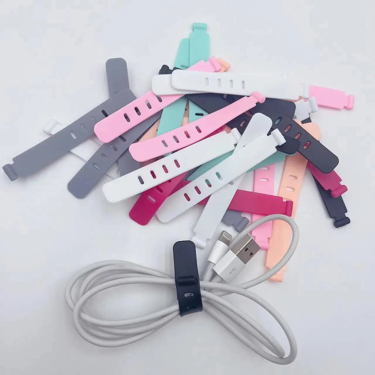 20/PCS Cable Organizer Ties Clip Charger Cord Management Silicone Wire Manager Mouse Earphone Holder Data Line Winder Straps