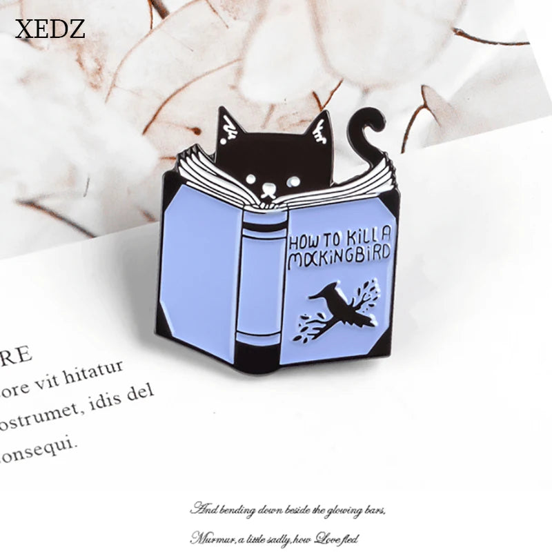 Cute Books Enamel Brooch Dog Flowers Coffee Cup Black Cat Reading Books Cartoon Badges Punk Clothing Lapel Pins Jewelry Gift New