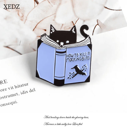 Cute Books Enamel Brooch Dog Flowers Coffee Cup Black Cat Reading Books Cartoon Badges Punk Clothing Lapel Pins Jewelry Gift New