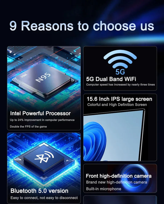 14.1" 120Hz Laptop Intel N95 32GB RAM 2TB SSD Fingerprint Unlock Backlit Keyboard Windows Portable Notebook