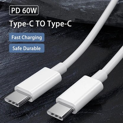 כבל USB C ל-USB Type C PD 60W טעינה מהירה כבל נתונים עבור אייפון 15 15 פרו וואווי סמסונג שיאומי קו נתונים שחור לבן 1 מטר 2 מטר 3 מטר