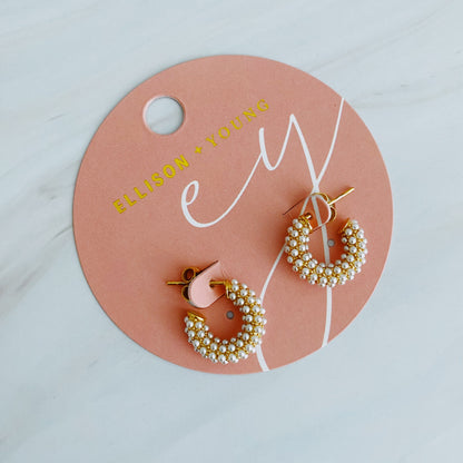 Mini Pearls Mini Hoop Earrings