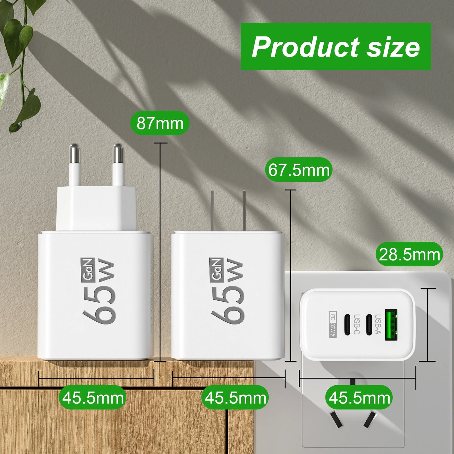 PD 65W Fast Charging Charger USB Mobile Phone Power Adapter For Samsung Huawei Xiaomi iPhone Honor Type C Quick Charge Charger