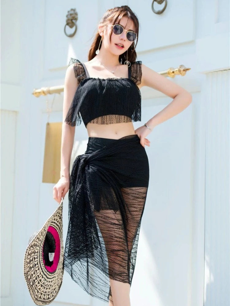 Sexy Solid Color Bikini Set Push Up Swimsuit for Small Chest Women Korean Style