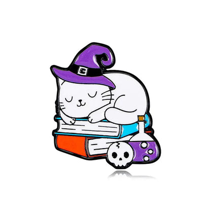 Cute Books Enamel Brooch Dog Flowers Coffee Cup Black Cat Reading Books Cartoon Badges Punk Clothing Lapel Pins Jewelry Gift New