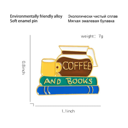 Cute Books Enamel Brooch Dog Flowers Coffee Cup Black Cat Reading Books Cartoon Badges Punk Clothing Lapel Pins Jewelry Gift New