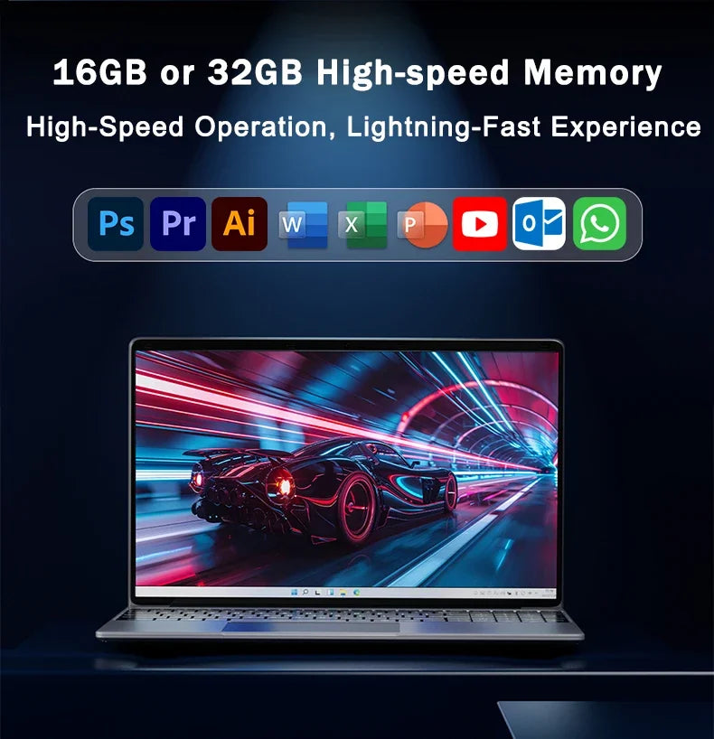 High Speed Multitasking Office Laptop Win11 OS Fingerprint Recognition Backlight Keyboard Travel Notebook