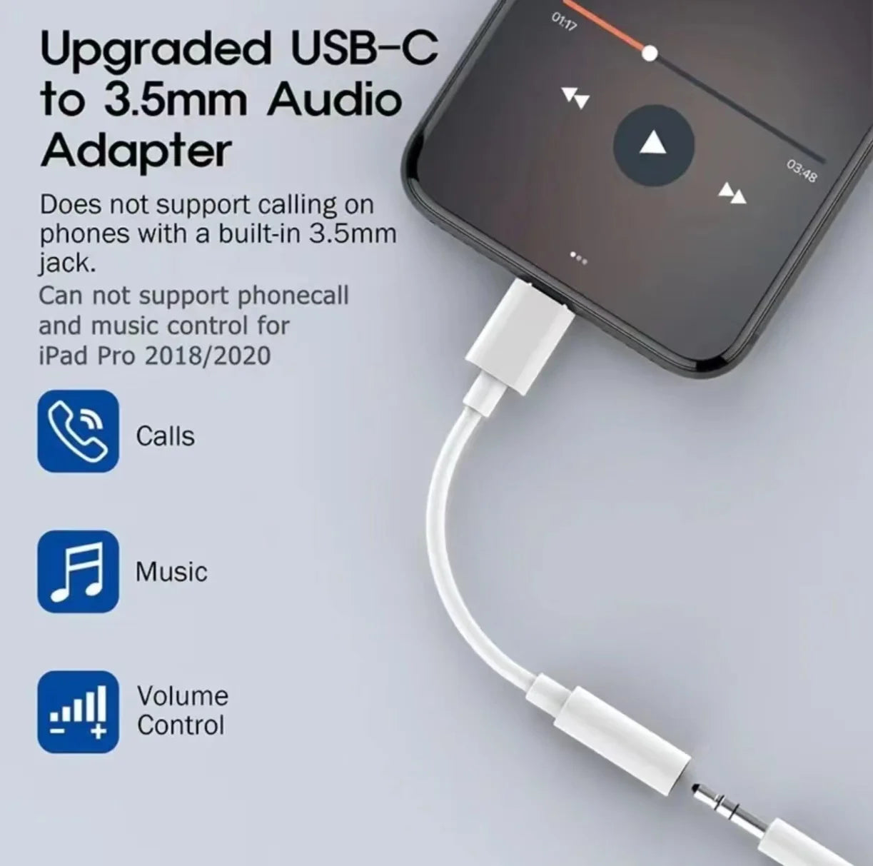 USB-C to 3.5mm Audio Adapter – Headphone Jack for iPhone, Samsung & Android