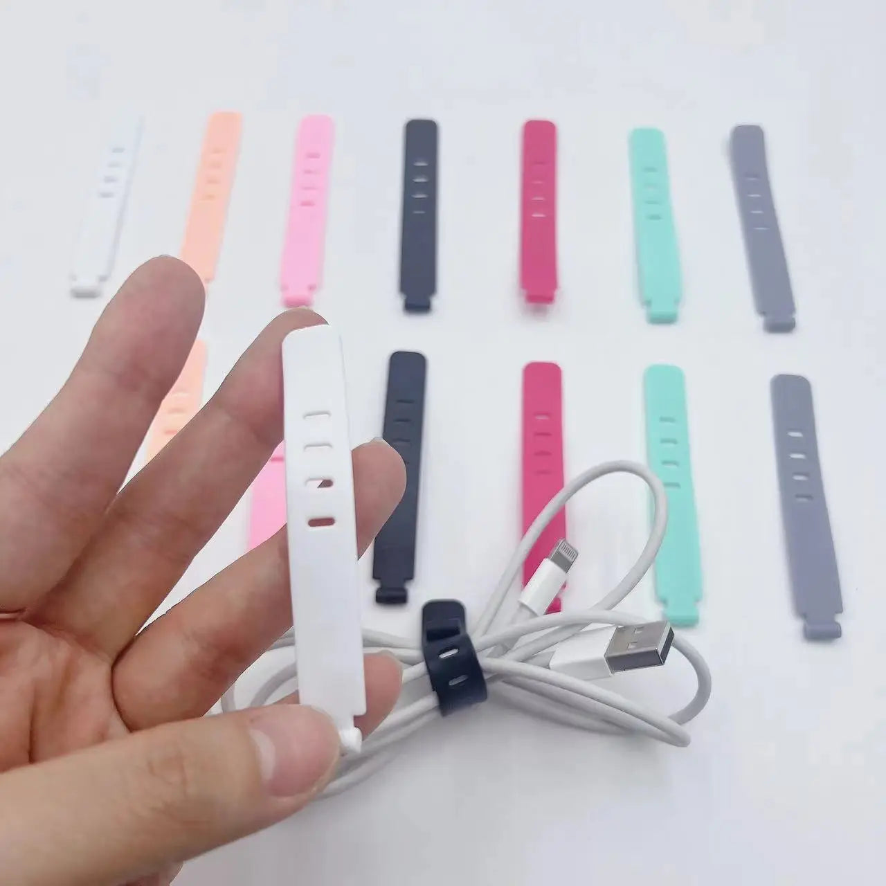 20/PCS Cable Organizer Ties Clip Charger Cord Management Silicone Wire Manager Mouse Earphone Holder Data Line Winder Straps