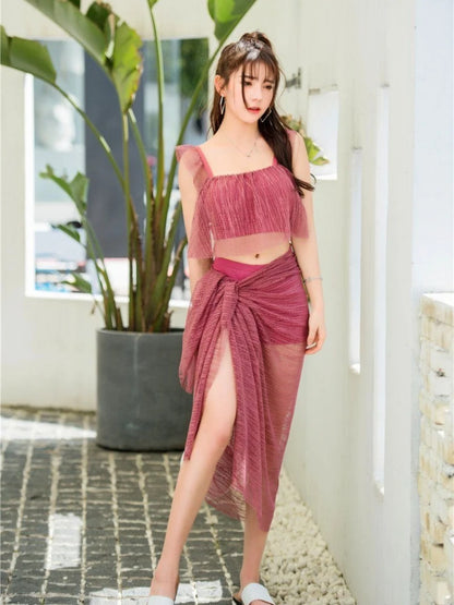 Sexy Solid Color Bikini Set Push Up Swimsuit for Small Chest Women Korean Style