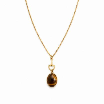Equestrian Bit Natural Stone Necklace, Waterproof Golden Steel