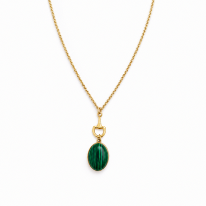 Equestrian Bit Natural Stone Necklace, Waterproof Golden Steel
