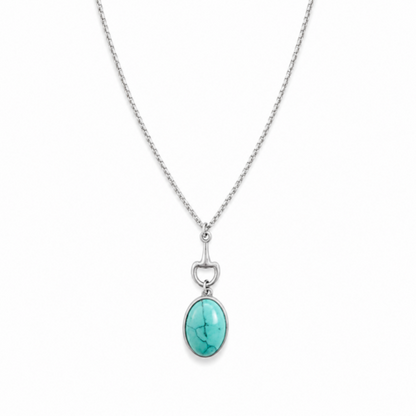 Equestrian Bit Natural Stone Necklace, Waterproof Golden Steel