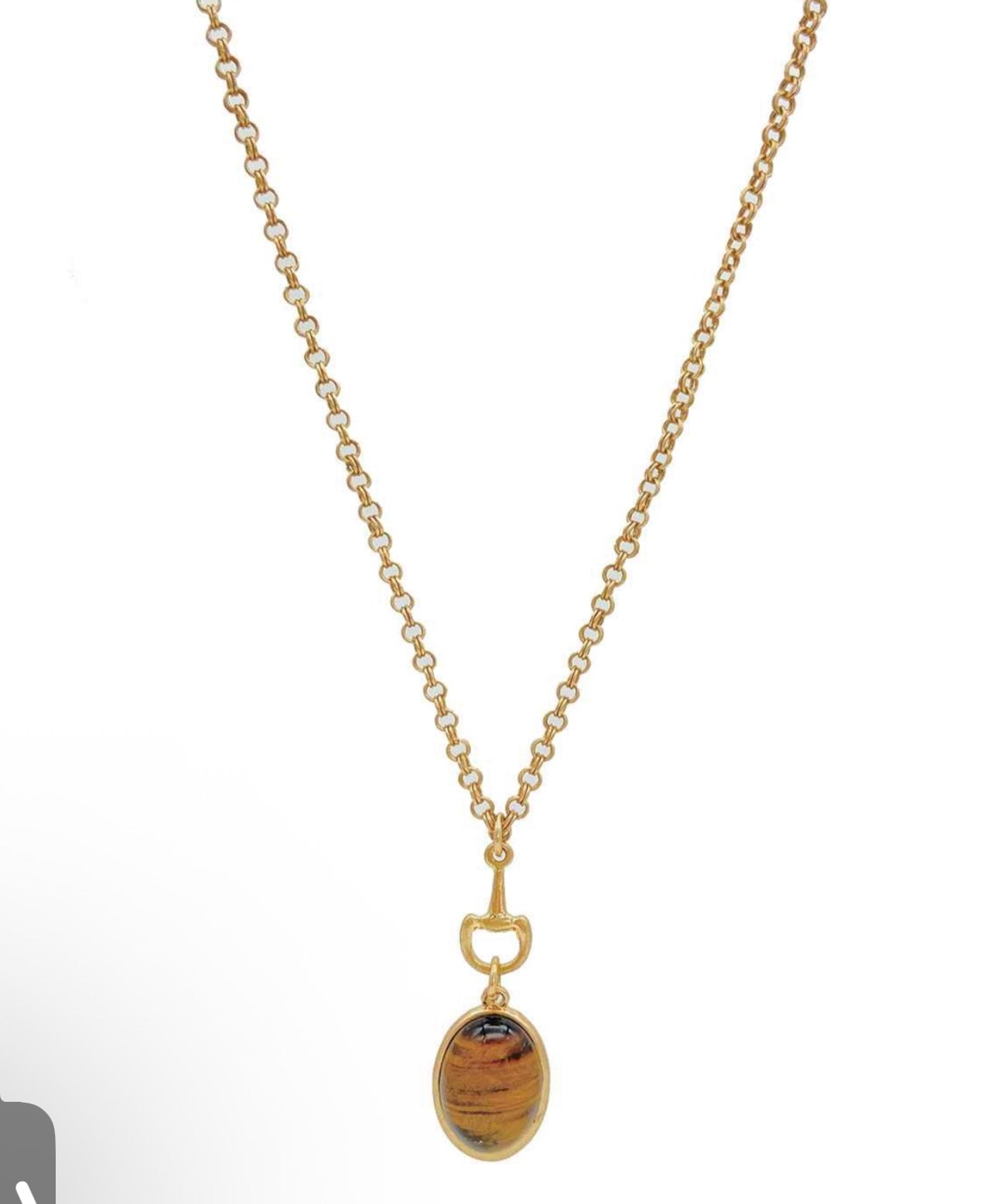 Equestrian Bit Natural Stone Necklace, Waterproof Golden Steel