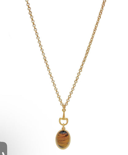Equestrian Bit Natural Stone Necklace, Waterproof Golden Steel