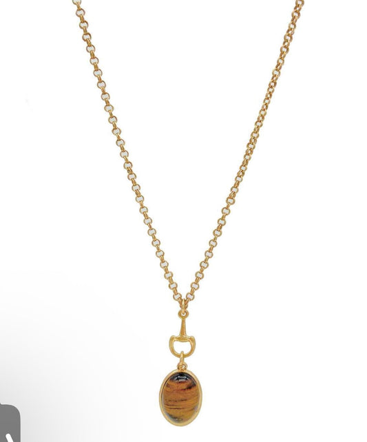 Equestrian Bit Natural Stone Necklace, Waterproof Golden Steel