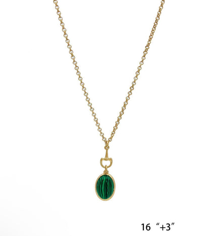 Equestrian Bit Natural Stone Necklace, Waterproof Golden Steel
