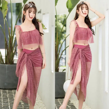 Sexy Solid Color Bikini Set Push Up Swimsuit for Small Chest Women Korean Style