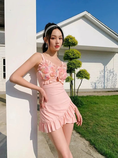 Women's 2026 New One Piece Skirted Swimsuit Slimming Modest Swimwear Vintage Beach Dress For Hot Spring Vacation