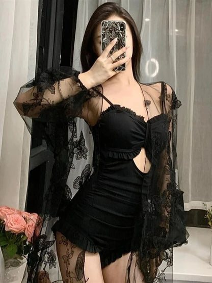 Ladies Romantic Conservative Athletic Swimwear Full Coverage UV Protection Beach Cover Up for Student Girls