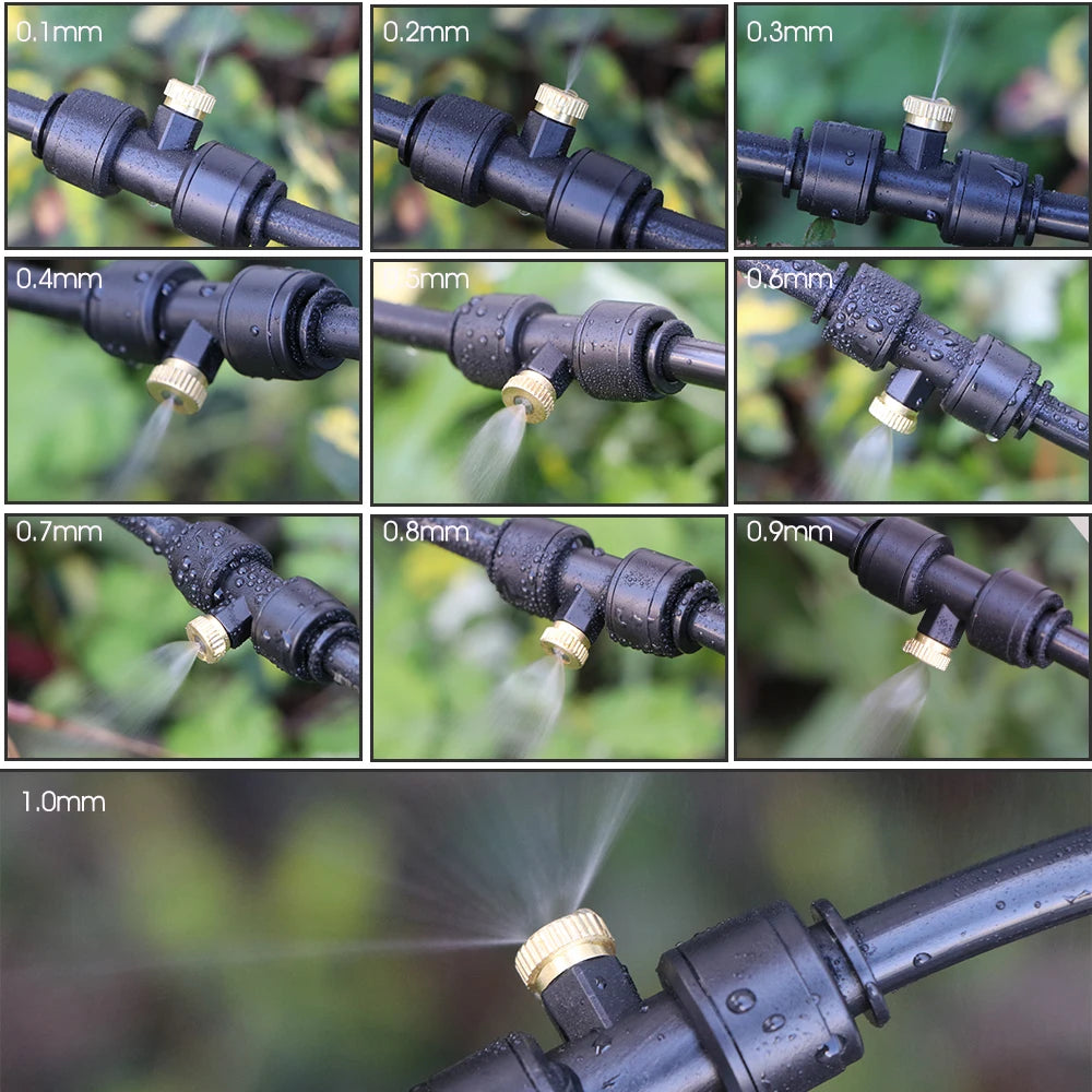 0.1-1mm Brass Spray Nozzle W/Tee Quick Connecotor for Garden Patio OD-8mm PE Hose Misting Cooling System Fog Sprinklers Atomizer