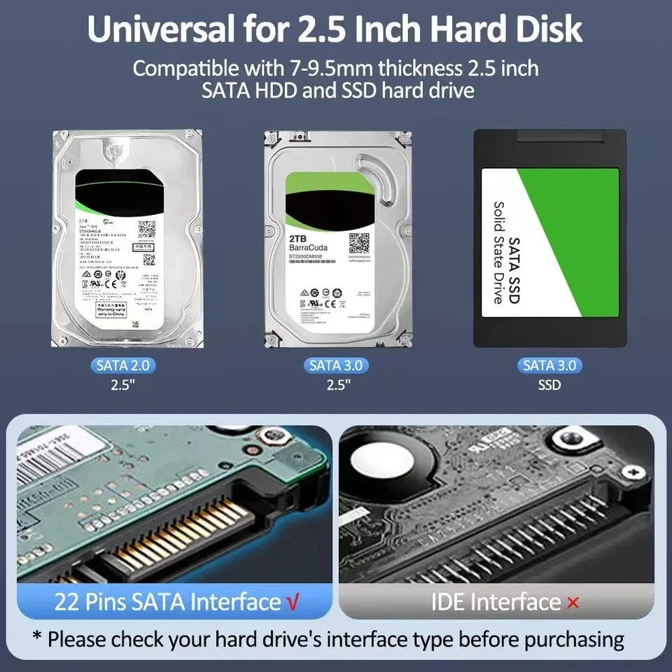 2.5" USB 3.0 / USB-C External Hard Drive Enclosure – SATA SSD & HDD Case