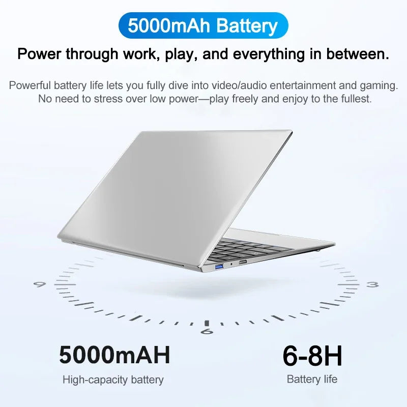 High Speed Multitasking Office Laptop Win11 OS Fingerprint Recognition Backlight Keyboard Travel Notebook